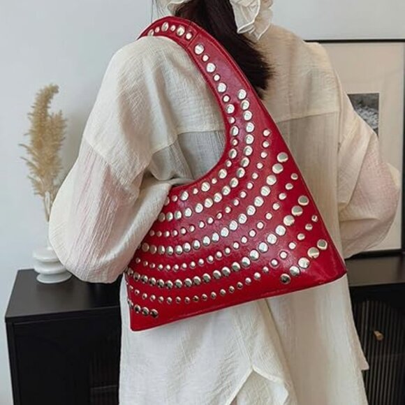 Neiman Marcus 90s Crescent Hobo Shoulder Bag in Red PU Leather - Picture 2 of 6